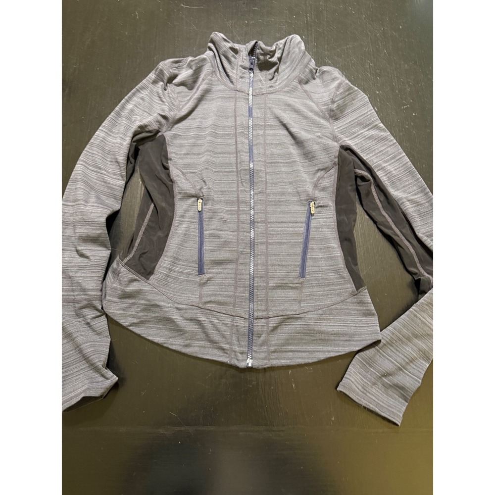 Zella Womens Blue Gray Space Dye Zip Mesh Panel Thumbhole Athletic Jacket Large